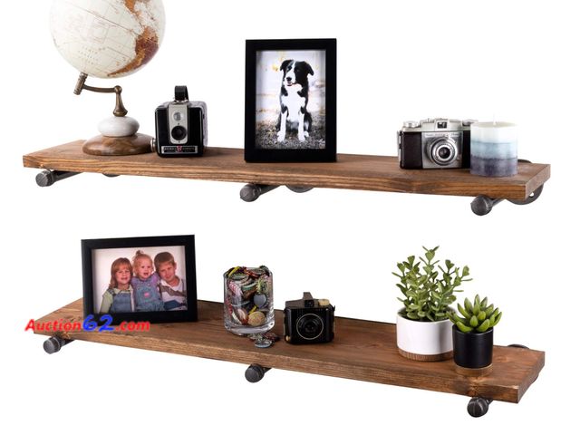 Lot 44-1575 - $84.51 Retail price - Industrial Pipe Wooden Shelves Restore by Pipe DÉCOR Premium Douglas Fir Wood Shelving 36 Inch Length Set of 2 Boards ...
