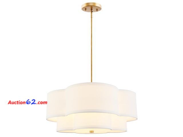 Lot 44-2538w - $99.99 Retail price - Audickic 18" Chandelier, 3-Light Gold Pendant Light Fixtures with Dual Layer White Fabric Shade in Quatrefoil Shape, D...