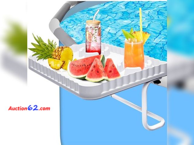 Lot 44-7459r - Pool bar above ground pool bar with 2 drink cup holders pool side table for drinks &amp; snacks, fits 3" or less frame above ground pool acc...