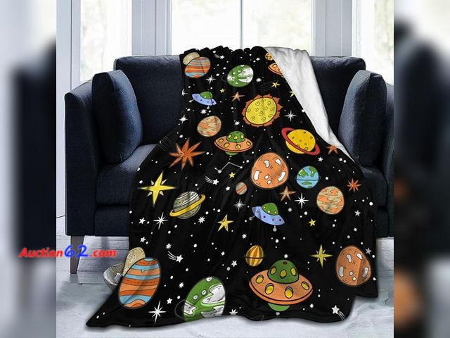 Lot 44-9105j - Galaxy Planet Star Pattern Throw Blanket 50 x 40 Inch Soft Fleece Appears New, A basic inspection has been given to this item. Sold AS-IS.