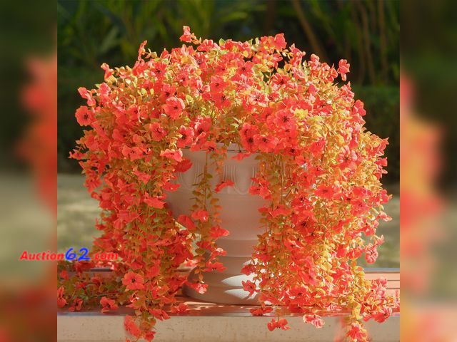 Lot 44-9097 - Rowfad 12 Pcs Artificial Hanging Mums Flowers Outdoor, Orange UV Resistant Fake Hanging Fall Plants for Outdoor Planter Patio Front Door Win...