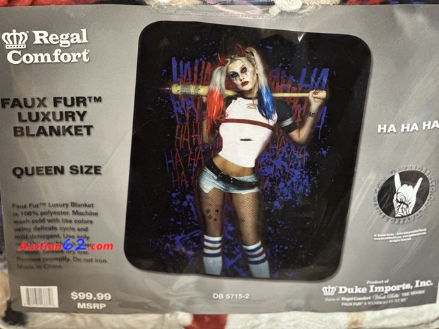 Lot 44-6108m - Harley Quinn Faux fur luxury blanket queen size by regal comfort. Appears New, A basic inspection has been given to this item. Sold AS-IS. S...