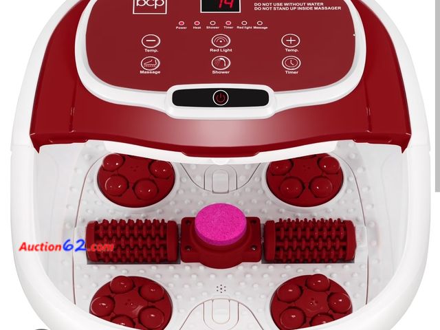 Lot 44-6931w - Portable Heated Shiatsu Foot Bath Massage Spa, Waterfall, Adjustable Heat - Burgundy Appears New, A basic inspection has been given to this ...