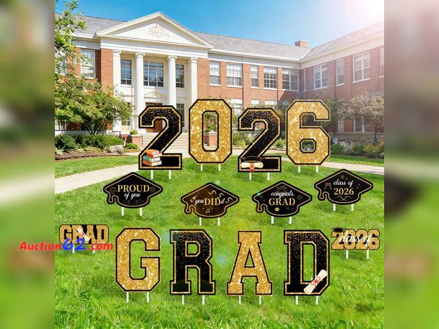 Lot 44-2973e - MEUARAS 2026 Graduation Yard Signs Decorations, 14PCS Black and Gold Congrats Grad Lawn Signs with Stakes, Outdoor Graduation Party Decorati...