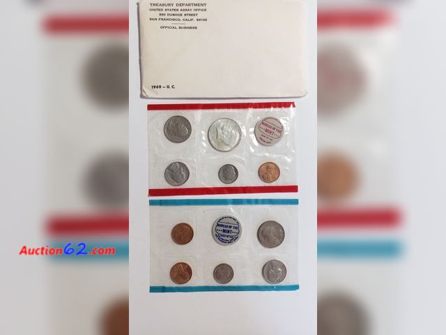 Lot 44-8504g - 1969 MINT SET W/40% SILVER KENNEDY HALF, WASHINGTON QUARTERS, ROOSEVELT DIMES, JEFFERSON NICKELS AND LINCOLN CENTS IN ORIGINAL US MINT PACKA...