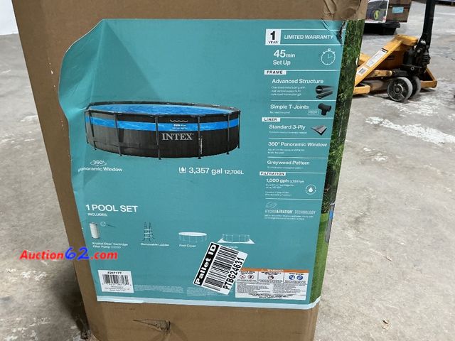 Lot 44-1500 - $449 Retail price - Intex 14' X 42" Clearview Prism Frame Above Ground Pool - Graywood Print: Steel Frame &amp; Vinyl Liner E-Commerce Retur...