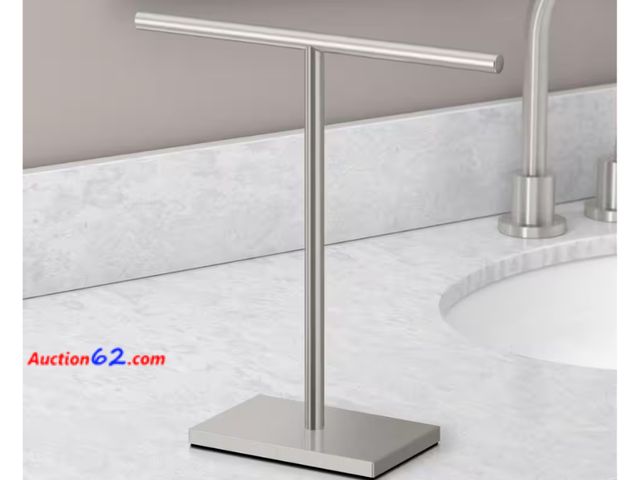 Lot 44-4005b - Retail value $30- Modern Rectangle Base Countertop 11.13 in. Hand Towel Bar Holder in Satin Nickel 1. Appears New, A basic inspection has be...