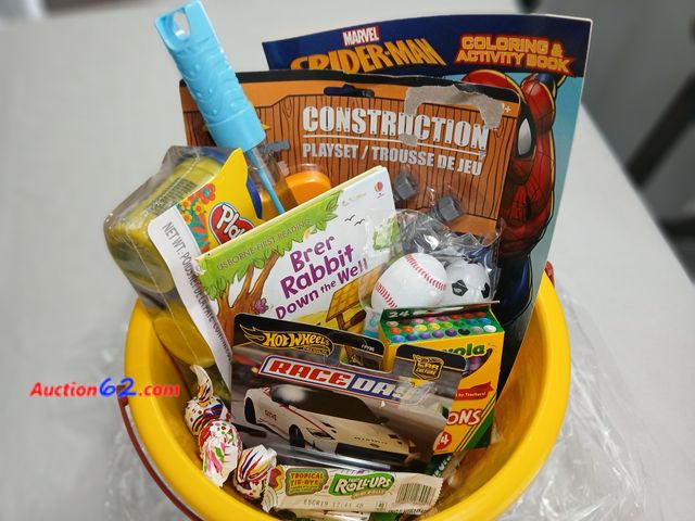Lot 44-2130j - One new Spiderman Easter basket.  Items included in basket. Spiderman coloring book.  One 24 pack of Crayola crayons.  One Matchbox race car...