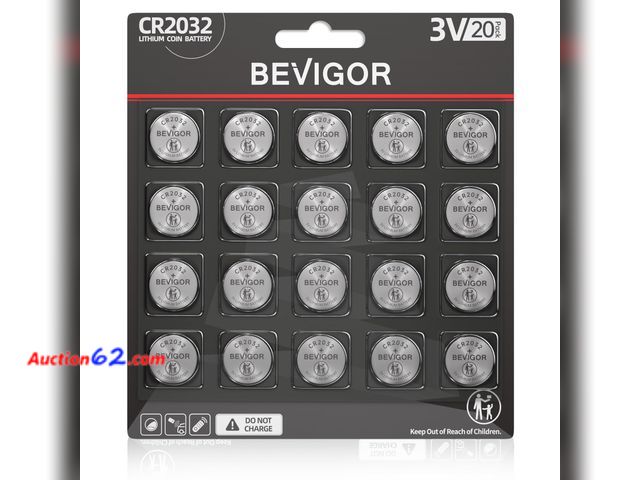 Lot 44-9197 - BEVIGOR 2032 Battery CR2032 Lithium 3V Coin Battery 20 Pack Compatible with AirTag for Child Safety, Suitable for Key Fobs, Smart Sensors, S...