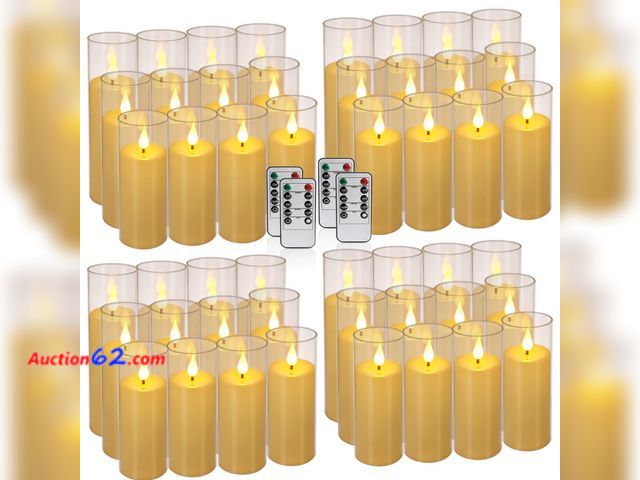 Lot 44-879w - $89.99 Retail price - Unknown count. YOROXRG Flickering Flameless Candles Battery Operated with Remote and 2/4/6/8 H Timer Plexiglass LED Pi...