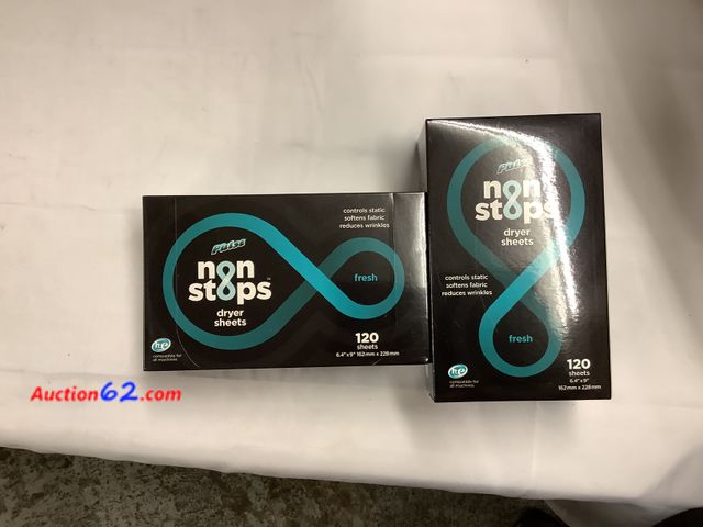 Lot 44-6094w - 2 Boxes of Non Stops Dryer Sheets 120 sheets each box, pure pulse, New See All Photo's Not Tested Never opened, Factory Sealed