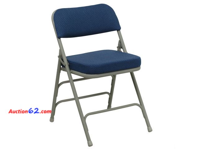Lot 44-5507j - Flash Furniture HERCULES Series Premium Curved Triple Braced &amp; Double Hinged Navy Fabric Metal Folding Chair Appears New, A basic inspec...