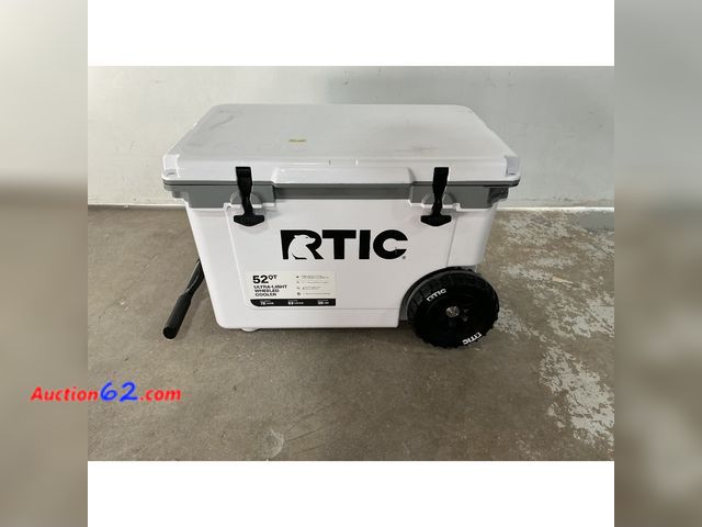Lot 44-1505 - $279 Retail price - RTIC 52 QT Ultra-Light Wheeled Hard-Sided Ice Chest Cooler  Fits 78 Cans  White &amp; Grey E-Commerce Return, A basic in...