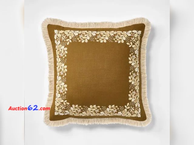 Lot 44-239b - 20"x20" Oak Printed Throw Pillow with Fringe Olive - Threshold™ designed with Studio McGee Appears New, A basic inspection has been given to...