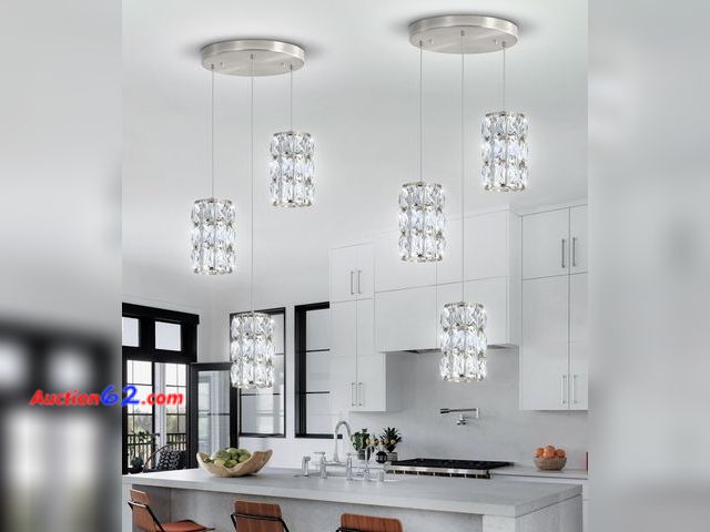 Lot 44-776w - $159 Retail price - cenozo 3-Lights Modern Crystal Pendant Lights for Kitchen Island LED Dimmable Glam Pendant Lighting Chandelier for Dinin...
