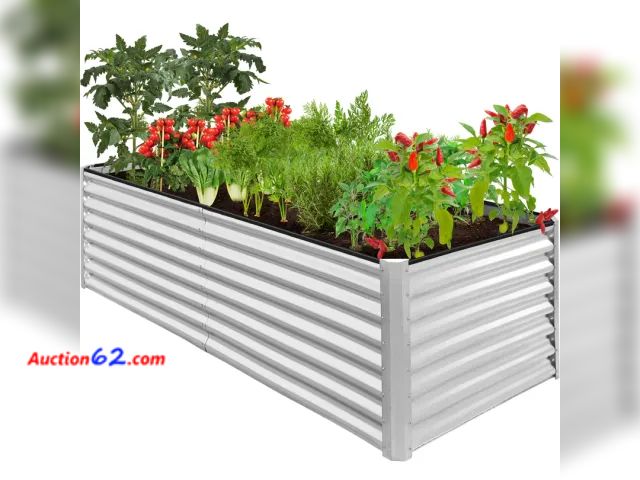 Lot 44-3068t - Outdoor Metal Raised Garden Bed for Vegetables, Flowers, Herbs - 8x4x2ft - BCP Products SKY9225 - See Pictures  E-Commerce Return, A basic i...