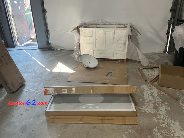 Lot 44-23g - Retail value $1,499- ARIEL Cambridge 49-in White Undermount Single Sink Bathroom Vanity with Pure White Quartz Quartz Top- Small Gouge &amp;...