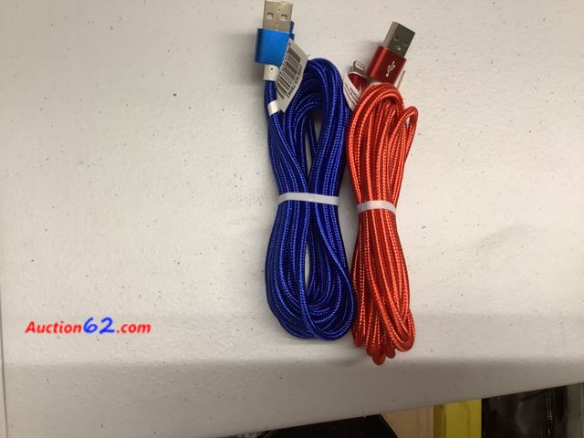 Lot 44-6137e - A set of two 10Ft iPhone Chargers, assorted colors. Appears New, A basic inspection has been given to this item. Sold AS-IS. See All Photo's...