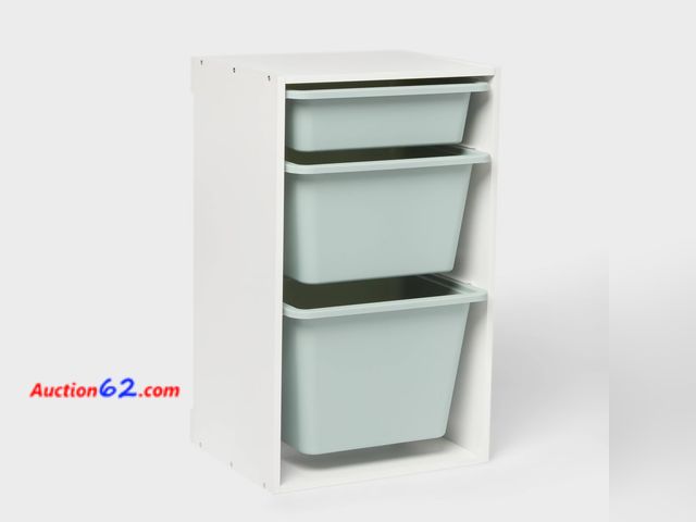 Lot 44-229b - Retail of $55-Multi-Bin Kids' Storage Smoke Green - Pillowfort™: Toy Storage Rack, 3 Shelves, 30% Recycled Plastic E-Commerce Return, A basi...