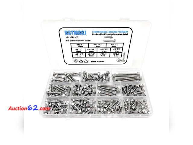 Lot 44-9110 - Lot of (2) Packs of BSTMGGJ #8, #10, #12 Self Drilling Screws Hex Self Tapping Screws for Metal,410 Stainless Still, 160 pcs Sheet Metal Scr...