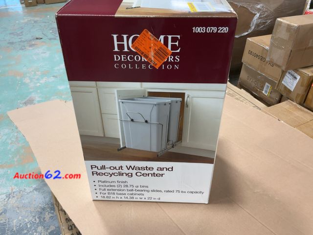 Lot 44-1544t - $129 Retail price - 18-13/16 in. H X 14-3/8 in. W X 22 in. D 28.75 Qt. in-Cabinet Double Bottom-Mount Pull-Out Trash Can E-Commerce Return, ...