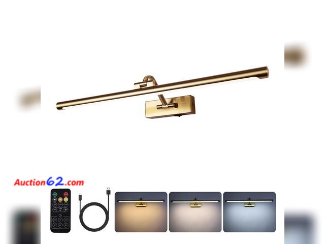 Lot 44-702o - yumcrelect 5W LED Wireless Picture Lights with Remote and Timer 23.6 Inch Rechargeable Brass Gallery Lighting Battery Operated Art Lights Ov...