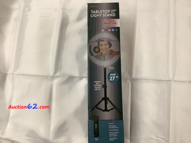 Lot 44-7518k - NEW VIVITAR tabletop 27” light stand. Adjustable height. Solid locking system for light safety. See All Photo's Appears New with box damage ...