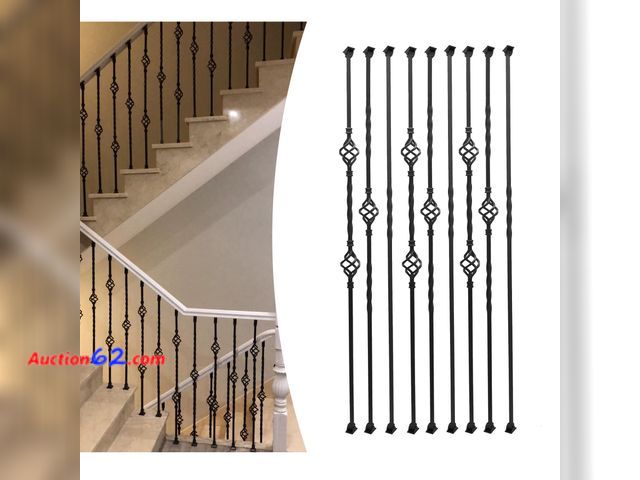 Lot 44-4035f - Sidasu 9 Pack Iron Balusters,Hollow Double Basket Iron Spindles Hollow Single Basket Staircase Balusters Single Twist 1/2" Square Stair Balu...