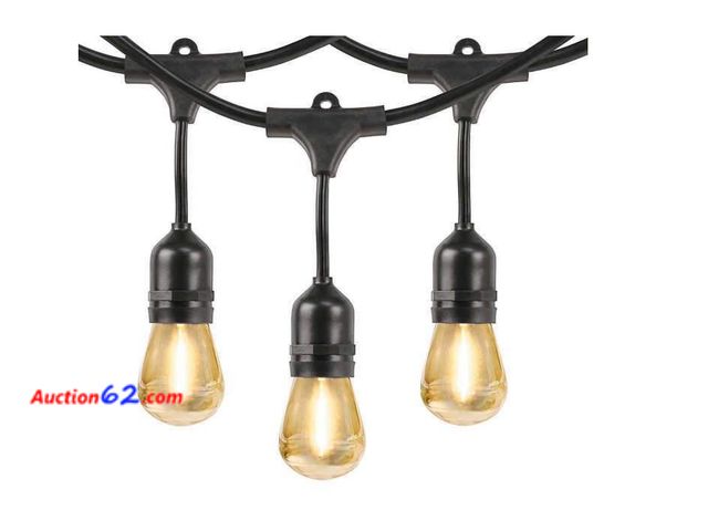 Lot 44-1804a - $76.25 Retail price - Feit Outdoor Weatherproof String Light Set 48ft 24 Light Sockets W/ 26 LED Bulbs See All Photo's Not Tested Appears Ne...