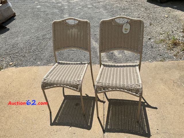 Lot 44-277e - $150 Retail price - Set of 2 Tan Wicker Outdoor Dining Chairs See All Photo's E-Commerce Return, A basic inspection has been given to this i...
