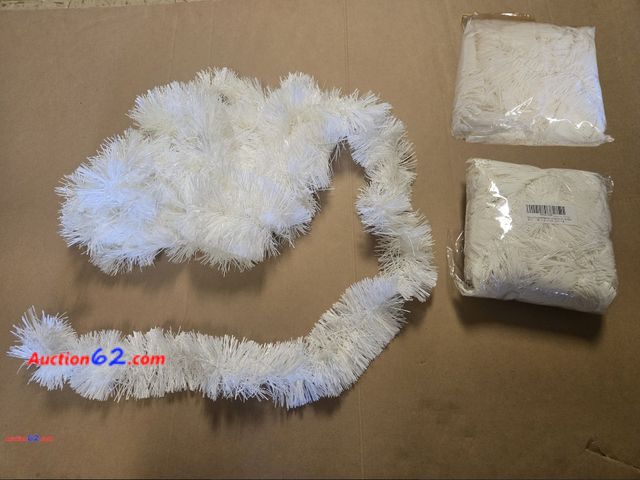 Lot 44-6505w - Lot of 3 25 ft Long Roll Tinsel Twist Garland, Shiny Metallic Foil Decorations (4" x 25' roll,) (White) Appears New, A basic inspection has ...