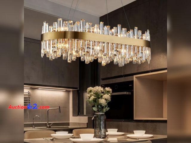 Lot 44-727w - $539.99 Retail price - Siljoy Rectangle Gold Crystal Chandelier, 16-Light Modern Dimmable K9 Crystal Raindrop Chandelier, Adjustable Height ...
