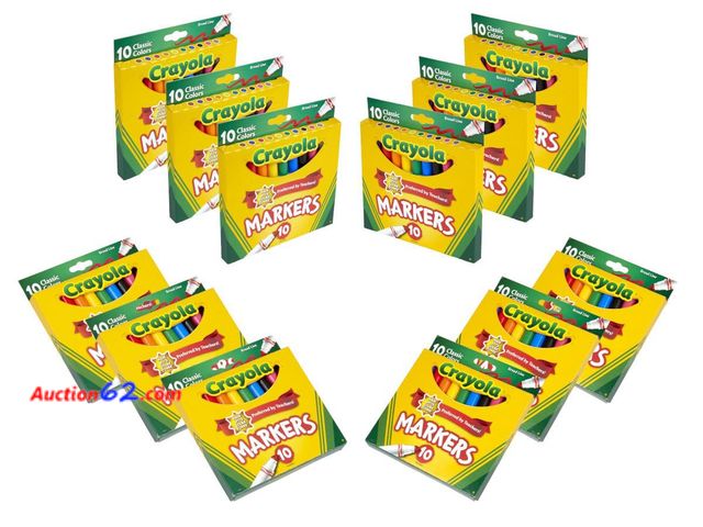 Lot 44-5602M - Crayola Broad Line Markers (12pk), Assorted Bulk Markers for Kids, Arts &amp; Crafts Supplies for Coloring Books, Construction Paper, Ages 3...