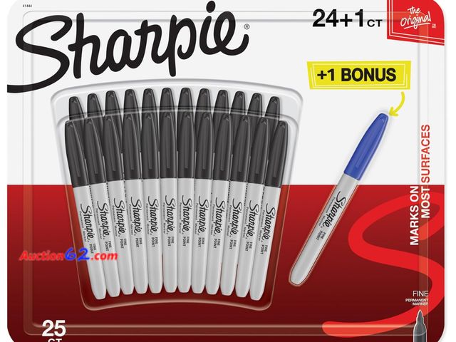 Lot 44-2084m - Sharpie Permanent Markers | Fine Point | 24 Black + 1 Blue Marker Pen | 25 Count Marker Set. Appears New, A basic inspection has been given ...