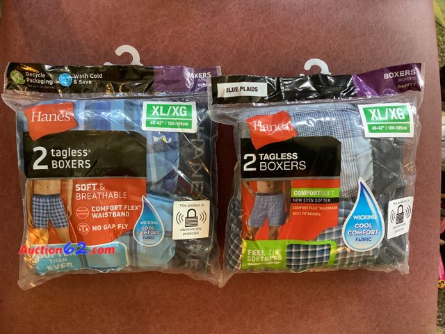 Lot 44-4006m - Lot of (2) 2 packs of Hanes tagless boxers. Size XL. Appears New, A basic inspection has been given to this item. Sold AS-IS. See All Photo'...