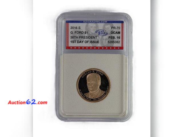 Lot 44-8337m - 2016-S GERALD FORD PRESIDENTIAL DOLLAR PROOF GRADED PR-70 DCAM 1ST DAY OF ISSUE (PERFECT GRADE!) BY IGS.-NT
