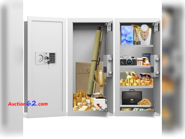 Lot 44-933 - $179.99 Retail price - White 29.53" Tall Fireproof Wall Safes Between the Studs 16" Centers, Heavy Duty Combination Lock in Wall Safe with 3...