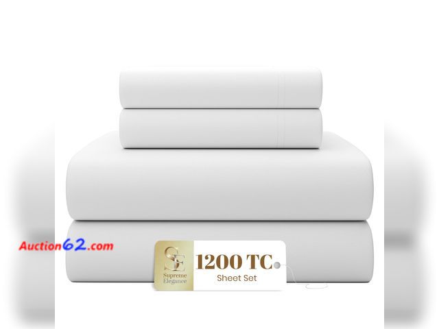 Lot 44-2585w - $95.99 Retail price - SUPREME ELEGANCE 1200 Thread Count Mist Gray Bed Sheets Set King Size, Ultra Soft &amp; Silky Cotton Rich Easy Care, S...