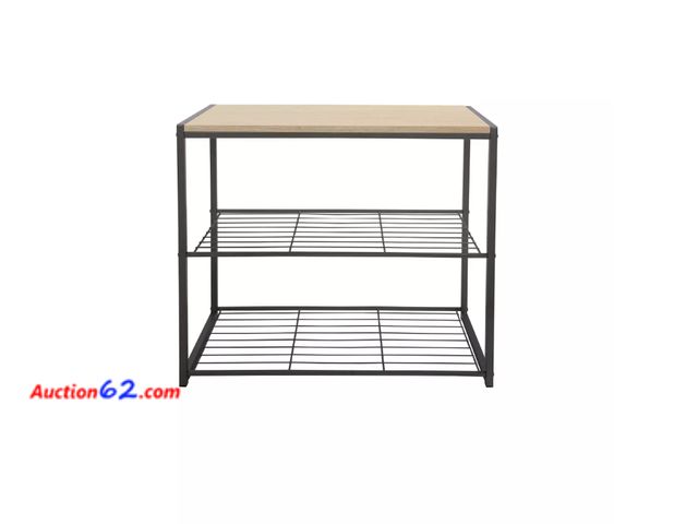 Lot 44-1524w - 3 Tier Shoe Rack Black Metal with Natural Wood - Brightroom™ Not Tested See All Photo's Appears New, A basic inspection has been given to th...
