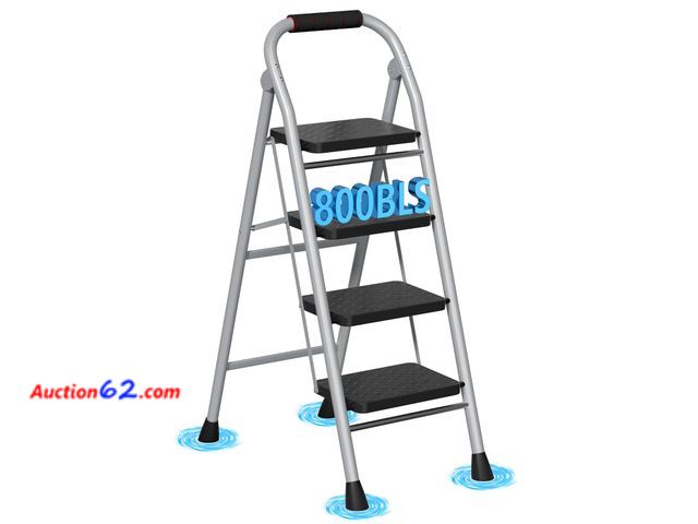 Lot 44-2721w - 4 Step Ladder, Foldable Step Stool with Wide Anti-Slip Pedal &amp; Thick Rubber Feet, Cushioned Handle, Safe-Lock Design, Folding Portable L...
