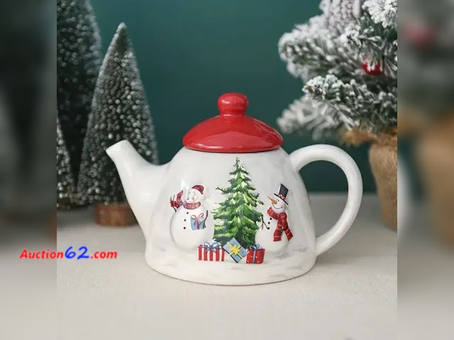 Lot 44-3076q - Snowman Ceramic Embossed Tea Pot - See Pictures - Appears New