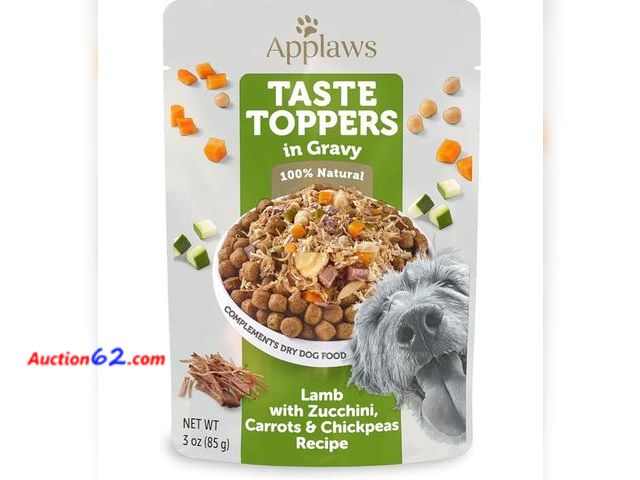 Lot 44-6719g - Applaws Taste Toppers, Limited Ingredient Dog Food Topper, Lamb with Zucchini, Carrots &amp; Chickpeas in Gravy (12 x 3oz Pouches) Appears N...