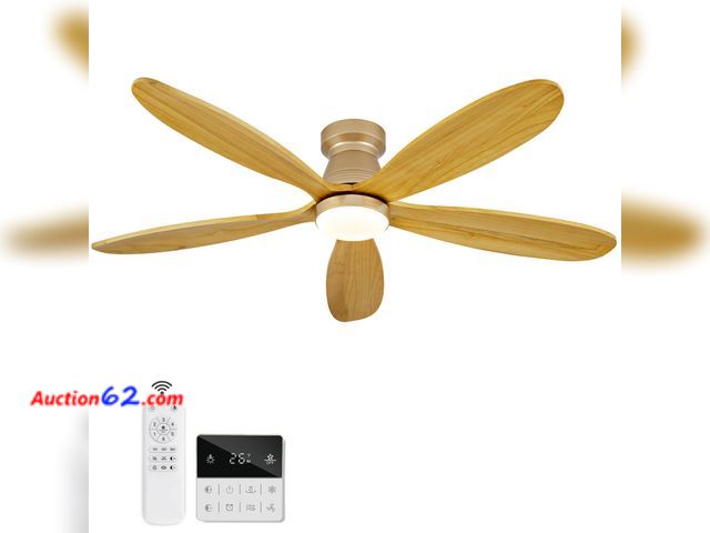 Lot 44-264 - KENSID 48 Inch Flush Mount Ceiling Fans with Lights and Remote, Modern Low Profile Wood Ceiling Fan with Light，Indoor Outdoor Ceiling Fans f...