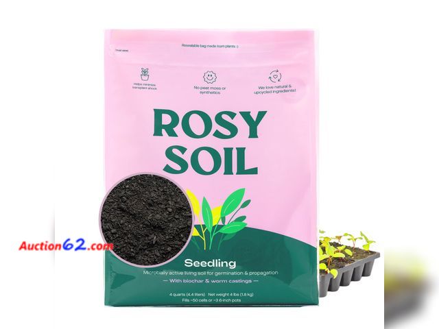 Lot 44-669f - Rosy Soil Seedling Seed Starter Soil Mix, Organic, Peat-Free, 4 Quarts See All Photo's Not Tested Appears New, A basic inspection has been g...