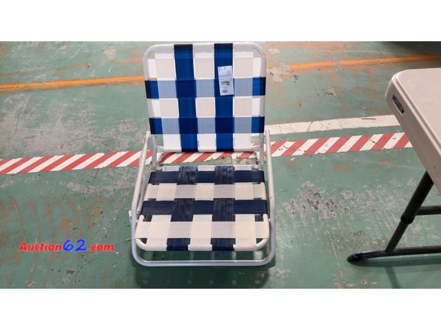 Lot 44-1798w - Blue and White Webstrap Beach Chair Not Tested See All Photo's E-Commerce Return, A basic inspection has been given to this item. Sold AS-IS...