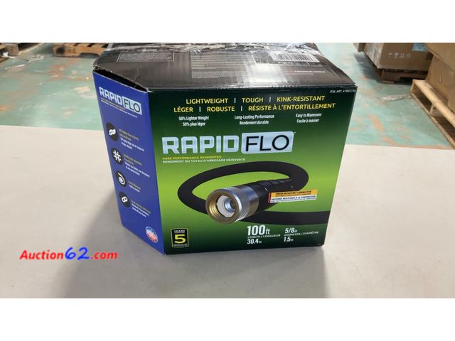 Lot 44-1806a - Teknor Rapid Flo 5/8 in. x 100 ft. Compact Garden Hose See All Photo's Not Tested E-Commerce Return, A basic inspection has been given to th...