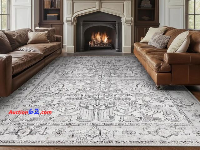 Lot 44-6973p - jinchan 6x9 Machine Washable Area Rug for Living Room - Vintage Floral Stain Resistant Low Pile Ultra-Thin Non Slip  Appears New, A basic in...