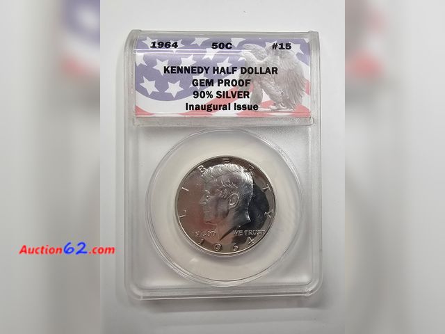 Lot 44-8368f - 1964 KENNEDY 90% SILVER HALF DOLLAR GRADED GEM PROOF BY ANACS.-NT
