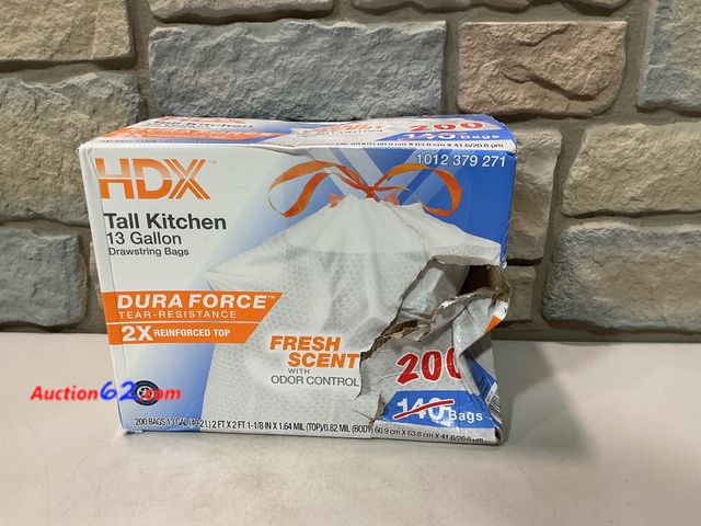 Lot 44-1666f - 13 Gallon Reinforced Top Drawstring Fresh Scented Tall Kitchen Trash Bags with 20% PCR (200-Count) See All Photo's Not Tested E-Commerce Ret...