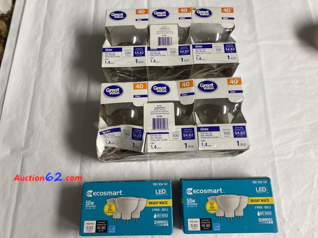 Lot 44-2103w - New. 2 boxes of 3 ecosmart led bright white 50w replacement uses only 7.5 watts. Box of 3 on Amazon retails for 21.98. 2 boxes of 3 great va...